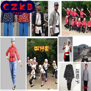 村姑游击队表演服武工队民兵服装陕北农民表演服土八路百姓王二小