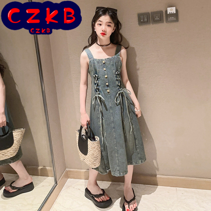 女童夏装牛仔背带裙新款儿童装中大童裙子韩版洋气复古吊带连衣裙