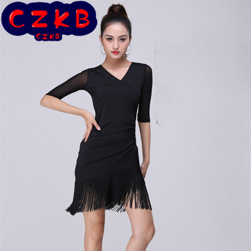 拉丁舞服装女成人连衣裙新款拉丁舞裙流苏裙夏舞蹈练功服跳舞女装