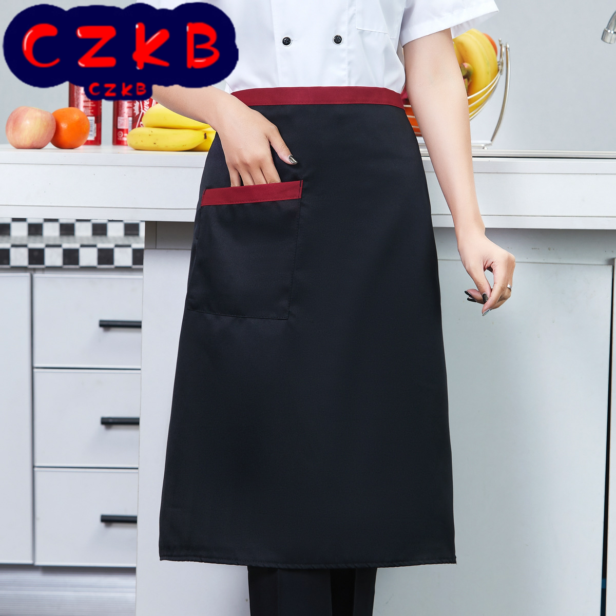 厨师工作服半身围裙酒店咖啡厅西餐厅服务员饭店厨师围裙印绣logo