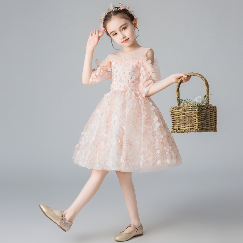 儿童晚礼服公主裙女童粉色洋气蓬蓬纱小女孩主持人高端走秀演出服