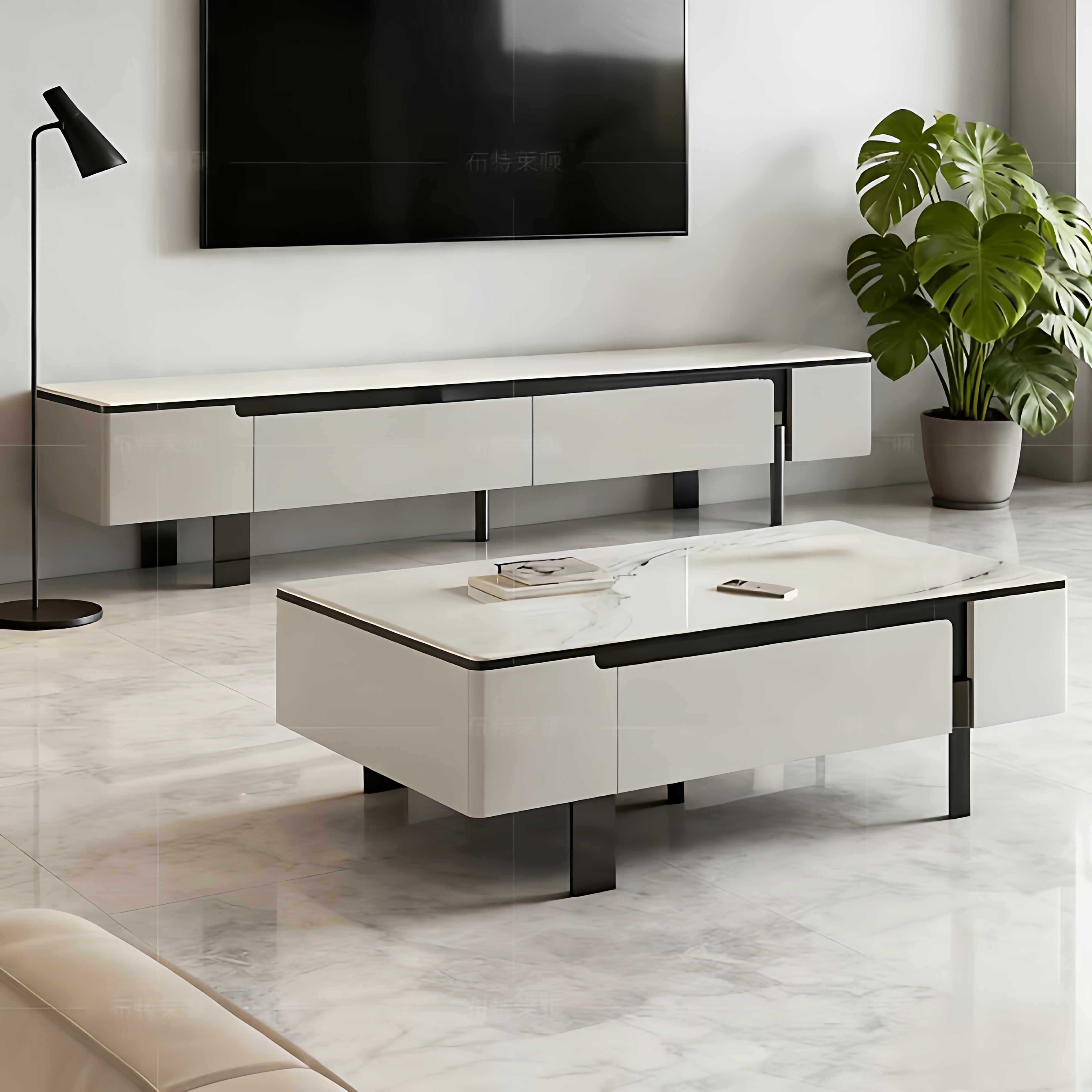 2025新款彩晶石茶几电视柜组合意式极简家用高级感落地柜茶几,住宅家具,茶几,淘宝优惠券,粉丝福利购,淘宝优惠卷