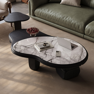 意式极简茶几组合广东佛山新款小户型家用高端微晶石异型几何茶几