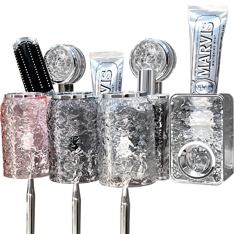 吸盘牙刷置物架一人一杯漱口杯刷牙杯壁挂式家庭卫生间牙刷牙膏架