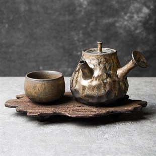 茶具干泡盘 纯手工仿古木造型小茶盘复古粗陶壶承陶瓷创意茶托日式
