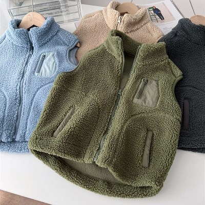 出口品质 日系亲子~男童加厚颗粒绒马甲中大童立领马夹坎肩摇粒绒