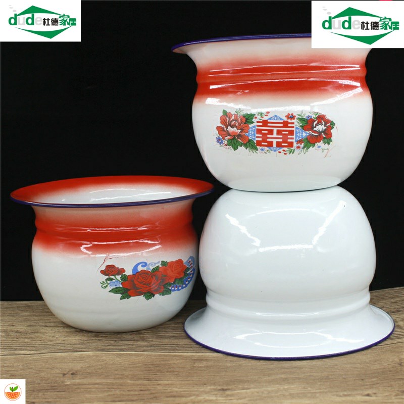 老式加厚搪瓷痰盂矮痰桶小孩尿盆尿桶老人坐便器婚庆痰盂喜庆痰盂