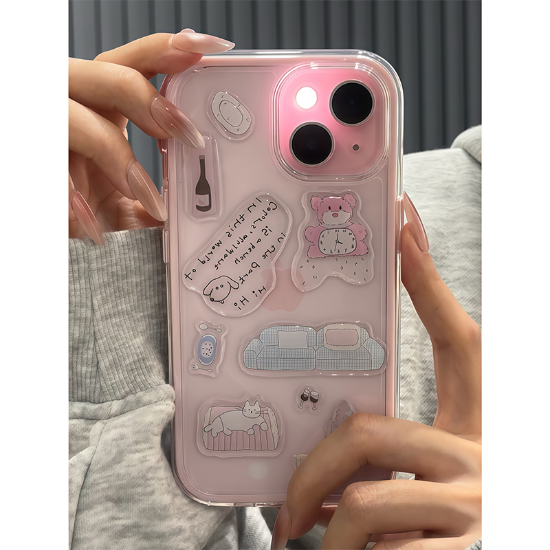 粉熊滴胶贴纸三合一新款适用苹果16Promax手机壳iPhone15Pro华为mate70P60个性pura70Ultra防摔14plus女款13