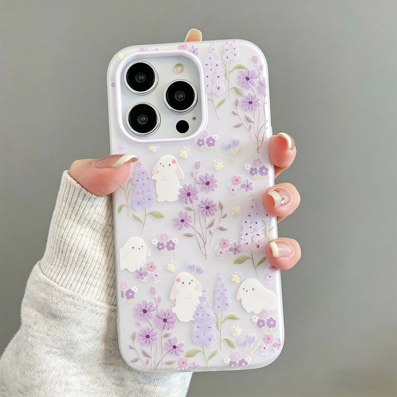 紫色花枝兔子适用于苹果17promax手机壳iPhone16pro新款iP15plus高颜值14超火air防摔13女款12保护11xsmax套