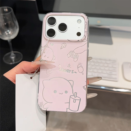 情侣喝奶茶干杯新款适用苹果17Pro手机壳iPhone16max13小米15华为mate80pura70k60note14荣耀x200一加ace5s20