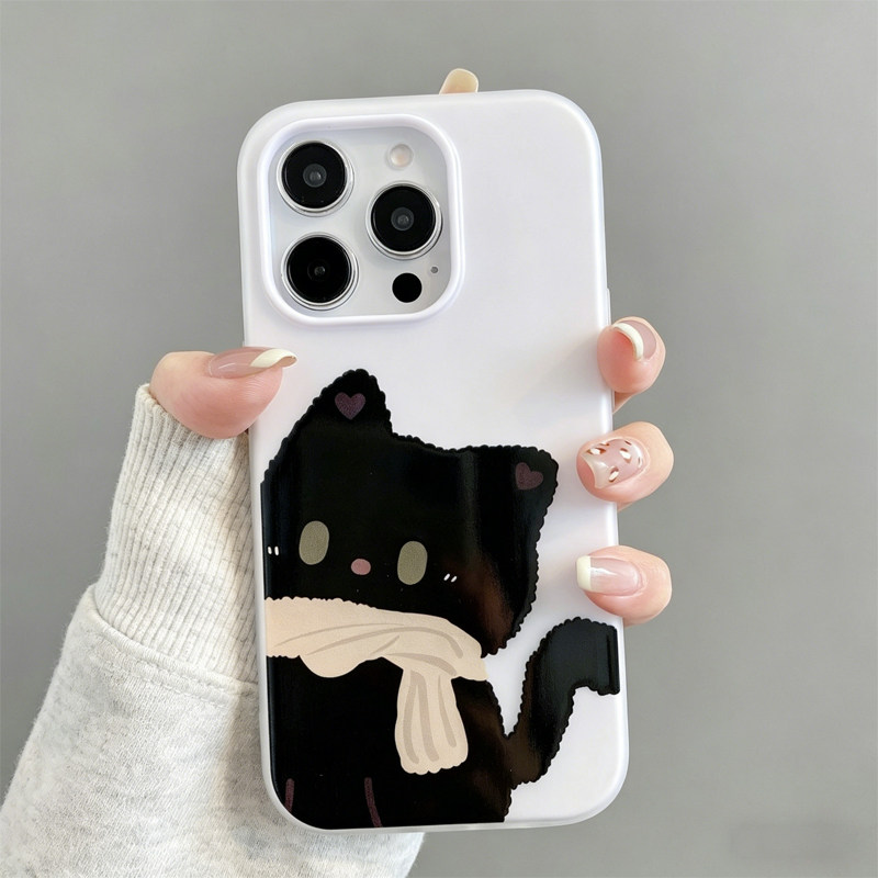 可爱围巾黑猫适用于苹果17promax手机壳iPhone16pro新款iP15plus高颜值14简约air防摔13女款12保护11xsmax套