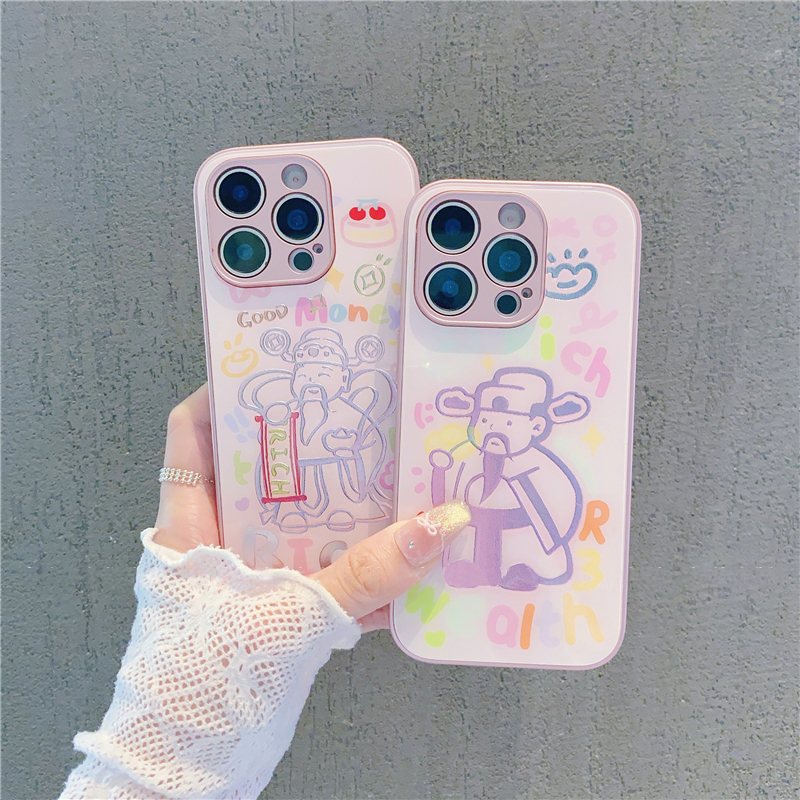 情侣英文财神元宝玻璃适用苹果16pro手机壳iphone15max小米14华为mate60reno12k50p70nova13荣耀x200vivos17