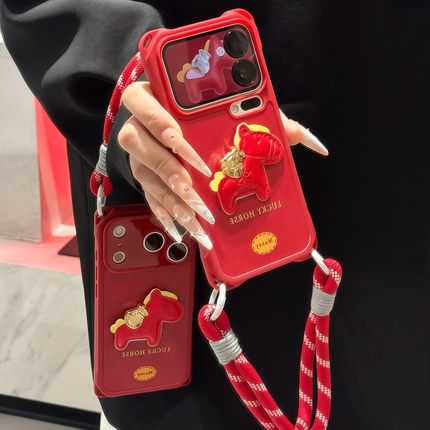 新年红色马上有钱公仔马年适用苹果17Pro手机壳iPhone16max小米15华为mate80pura70k90note14荣耀400一加ace6