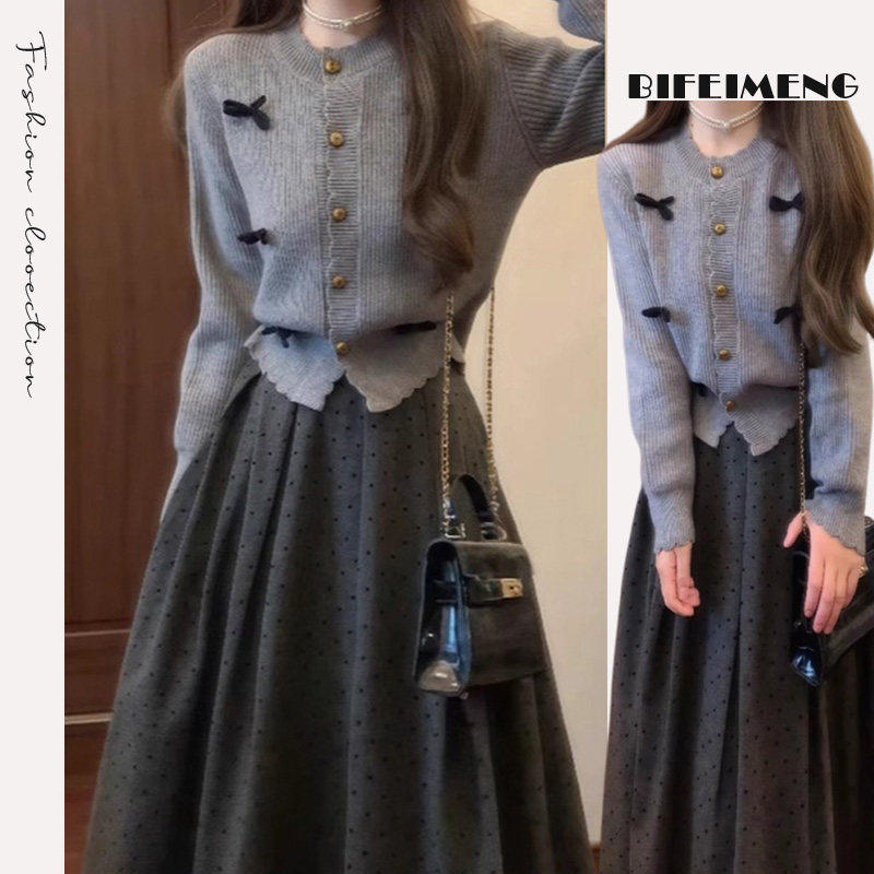 灰色针织毛衣搭半身连衣裙2026年新款女早春小个子高级感气质长裙