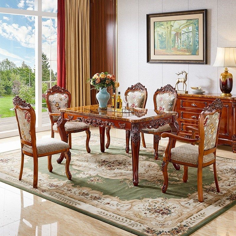 欧式实木餐桌长方形饭桌大理石桌子家用奢华一桌六椅组合餐厅家具