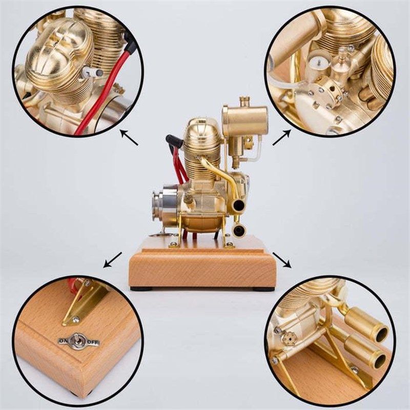 R28 4.3CC 迷你发动机双缸四冲程摩托车汽油内燃机引擎模型可启动