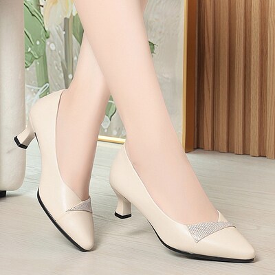 浅口尖头女单鞋水钻气质小高w跟鞋气质职业工作鞋子久站不累脚单