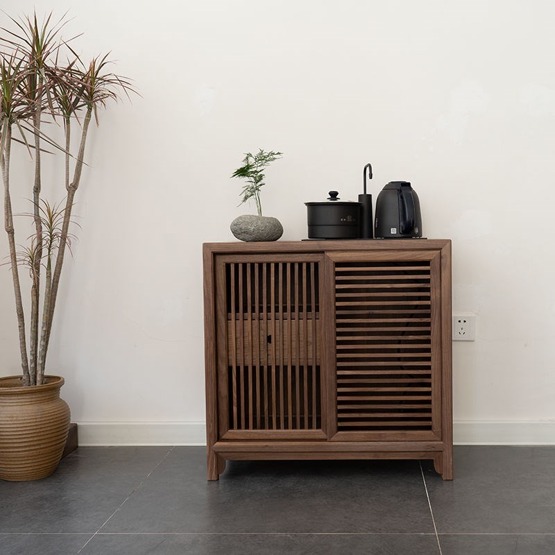 新中式实木老榆木茶水柜茶室烧水柜桌边柜中式小型茶水柜置物柜