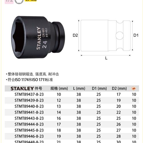 史丹利125MM 公制6角风动套筒STMT89437/89439/89440/89441823