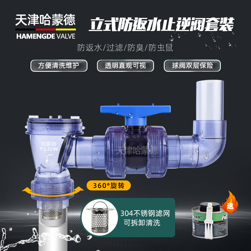 哈蒙德厨房止逆阀下水道防反水逆止阀洗手盆下水单向阀pvc50通用