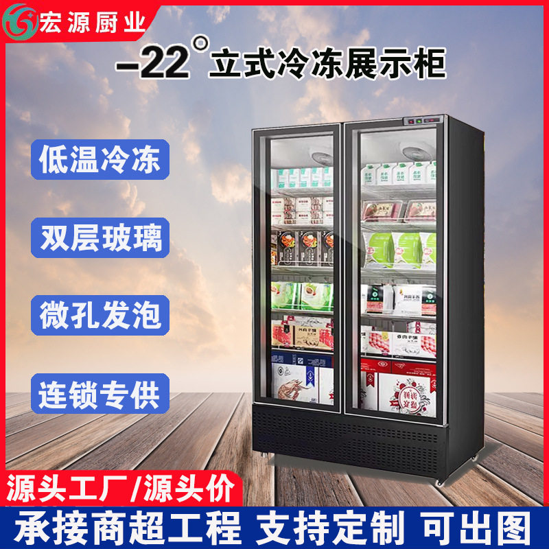 商用冷冻展示柜急冻肉类榴莲牛肉雪糕超市立式冷柜单双玻璃门冰柜