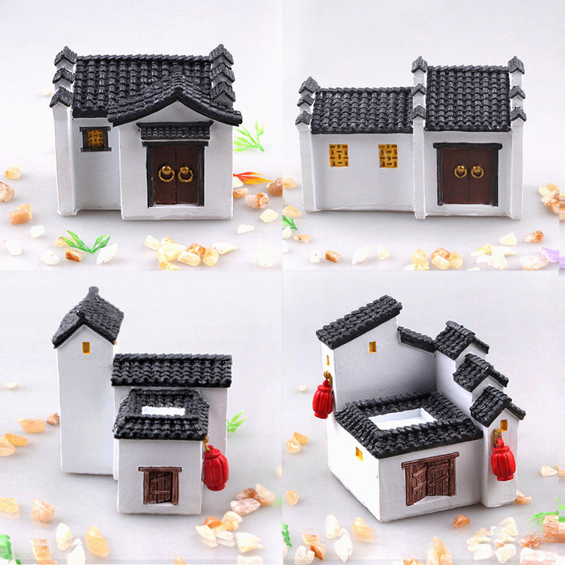 微景观江南中式徽派房屋古代建筑房子树脂盆景造景迷你装饰小摆件