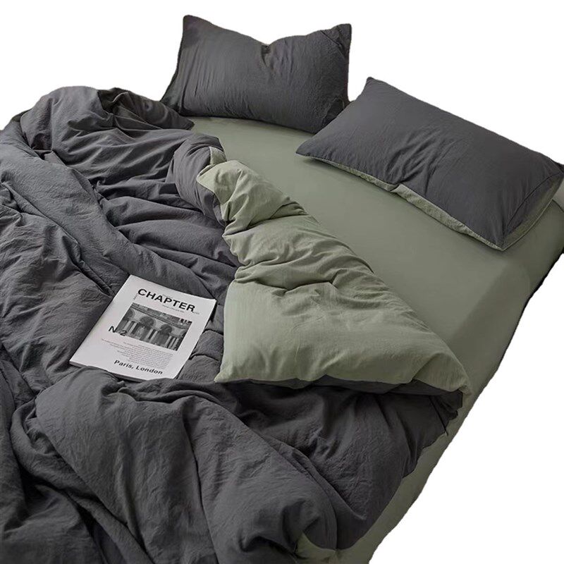 小清新纯色水洗棉亲肤磨毛四件套公主风宿舍套件被套枕套被罩单件