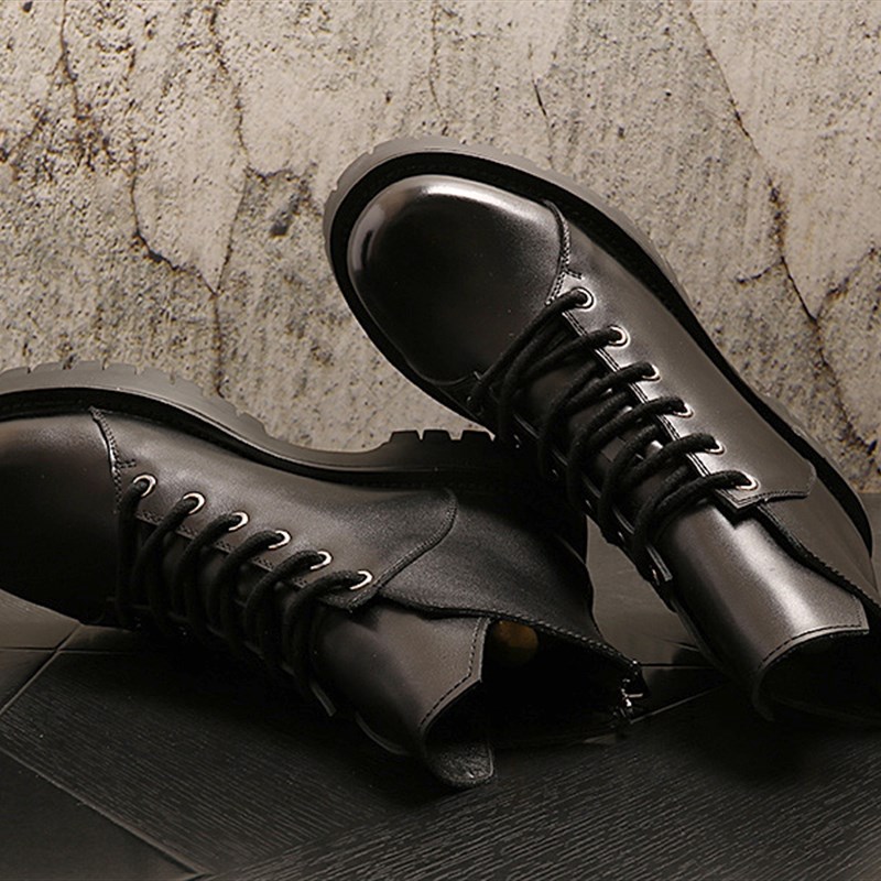 中帮马丁靴男2025春季新款韩版潮流百搭皮靴内增高厚底短筒靴子男