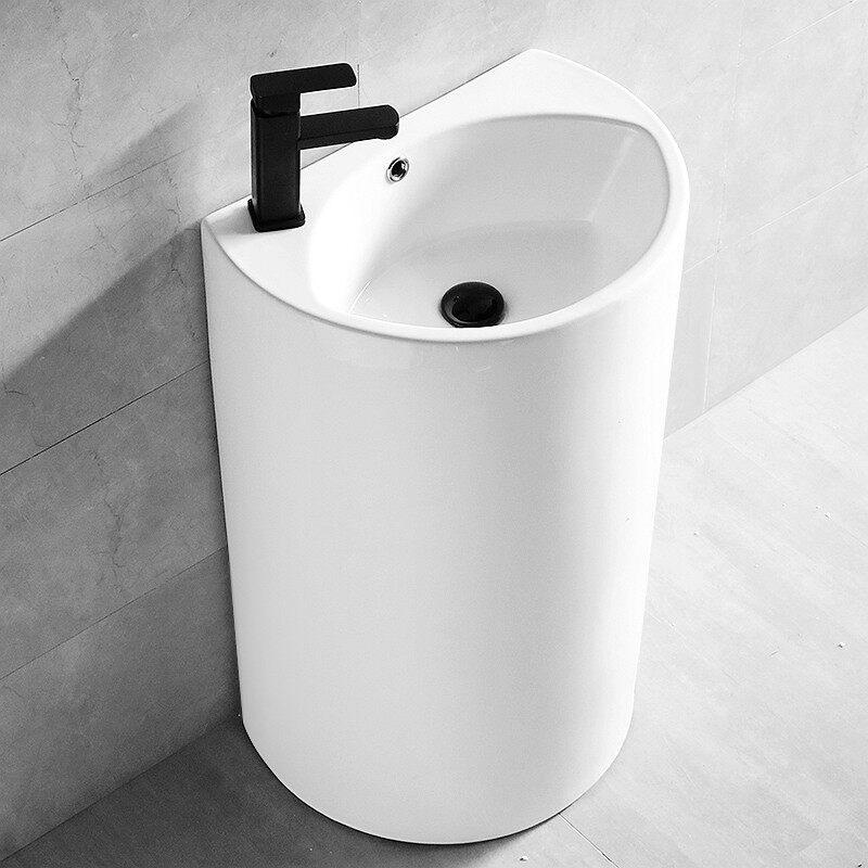 简约陶瓷立柱盆卫生间一体落地式脸F盘陶瓷阳台立式连体洗手小水