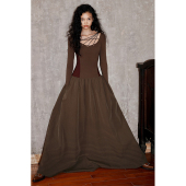 秋 洋装 坏品味西部 拼接设计v纯色镂空绑带显瘦长版