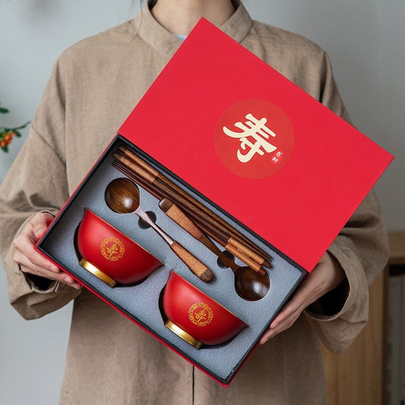 寿辰寿宴答谢回礼 708090百岁寿面寿桃寿碗定制生日老人陶瓷礼盒