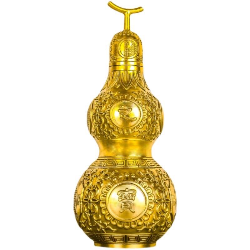 纯铜八卦葫芦摆件开口葫芦居家客厅装饰螺丝口五六帝钱葫芦可装水