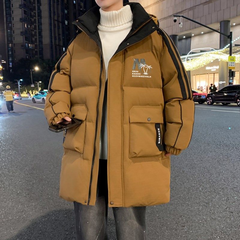 冬季中长款棉衣男孩青少年初高中学生帅气百搭加厚羽绒棉服袄子潮