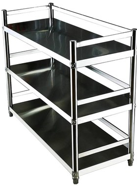 不锈钢带护围栏款置物架三多层厨房微波炉烤箱落地架子多功能货架