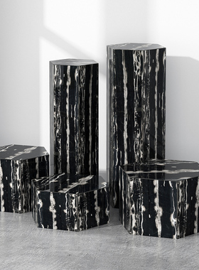 六边形大理石底座客厅石材立柱墩子玄关落地装饰品摆件雕塑展示台