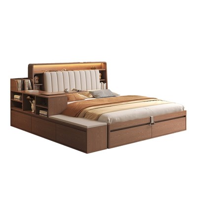 2025年新款橡木全实木床1米8高箱储物床现代简约收纳双人主卧大床