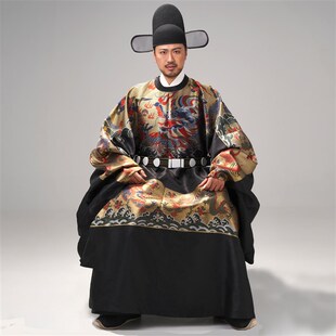 明制圆领袍二品飞鱼纹赐服官服满地金中式 婚礼主持人男定制寅鳞生