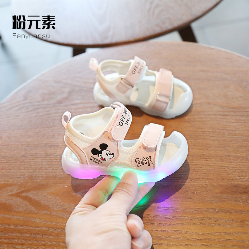 男童带灯宝宝鞋子软底防滑婴儿凉鞋包头H0-1一2岁小童学步鞋透气