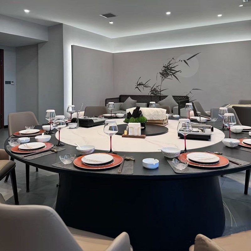 酒店大圆桌电动餐桌自动旋转15人20人圆台包厢饭店岩板火锅桌2米