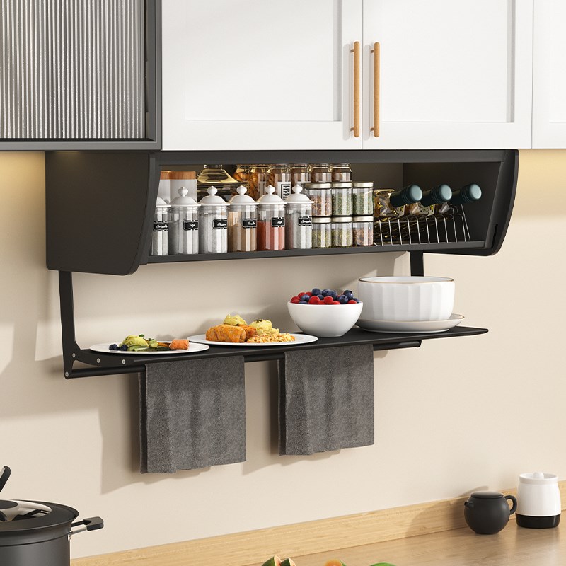 厨房吊柜下拉式隐藏置物架墙壁多功能碗碟收纳备菜架太空舱壁挂架