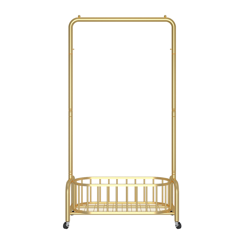 服装店展示架落地挂衣架移动多功能收纳架网红卧室带篮置物架带轮