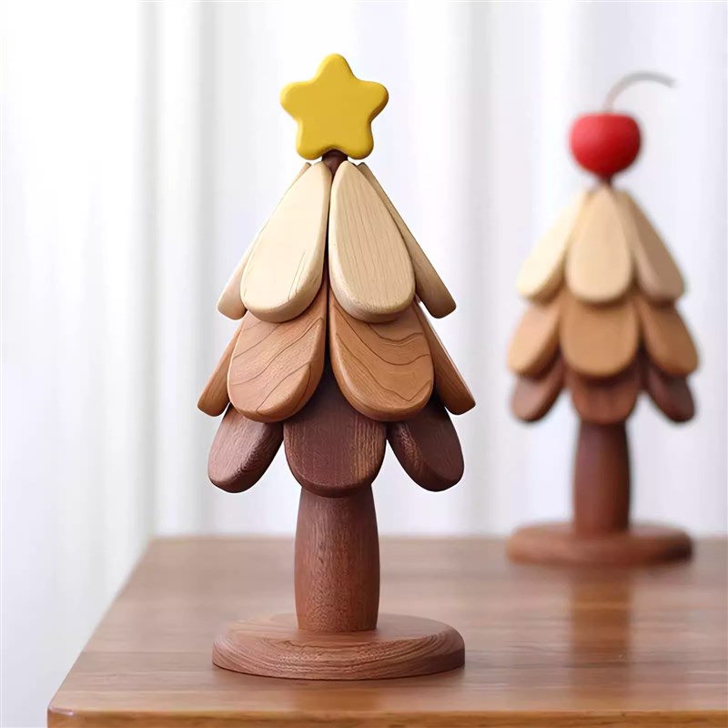 【新品】圣诞树隔热垫桌垫餐桌摆件一棵树实木防烫锅垫折叠杯碗垫