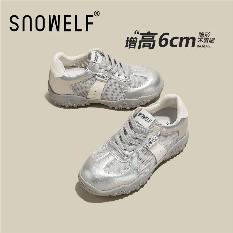 厚底小白鞋女款2025新款运动鞋女夏薄款透气网面轻便内增高女鞋子