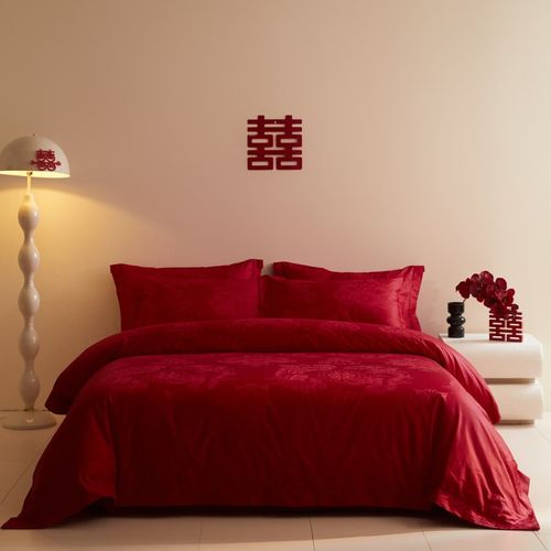 高档龙凤提花结婚床上四件套婚庆红色纯棉被套新婚房喜被床单床品