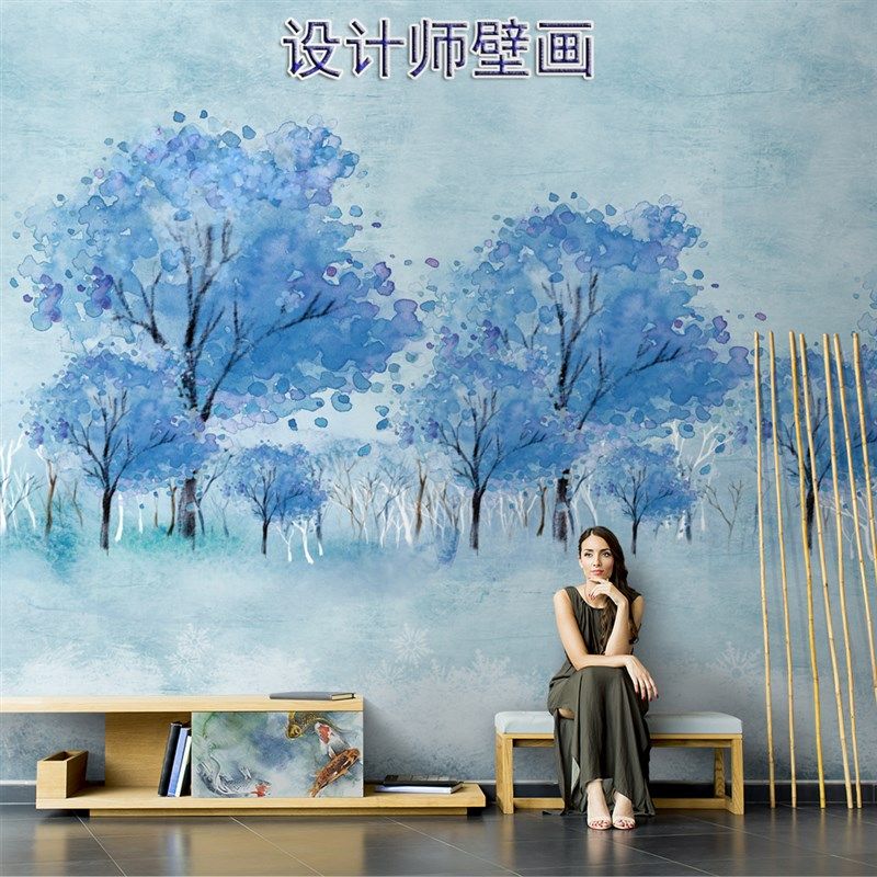 法式抽象艺术树林定制壁画高级感墙布客厅电视背景墙壁纸卧室墙纸