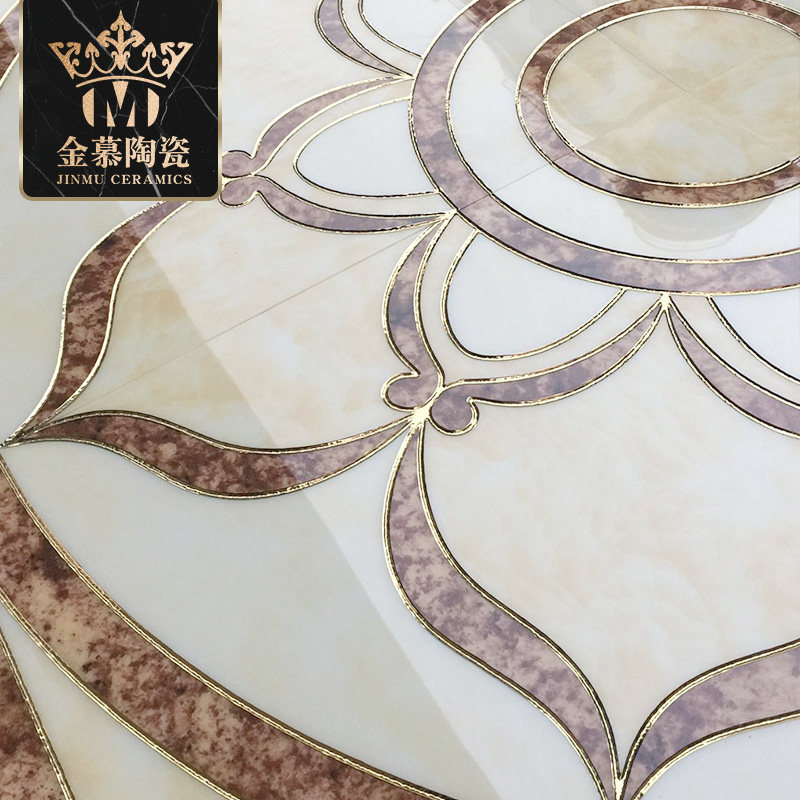 定制金色莲花拼花地砖佛系地面拼图瓷砖玄关大厅堂入户地板砖奢华