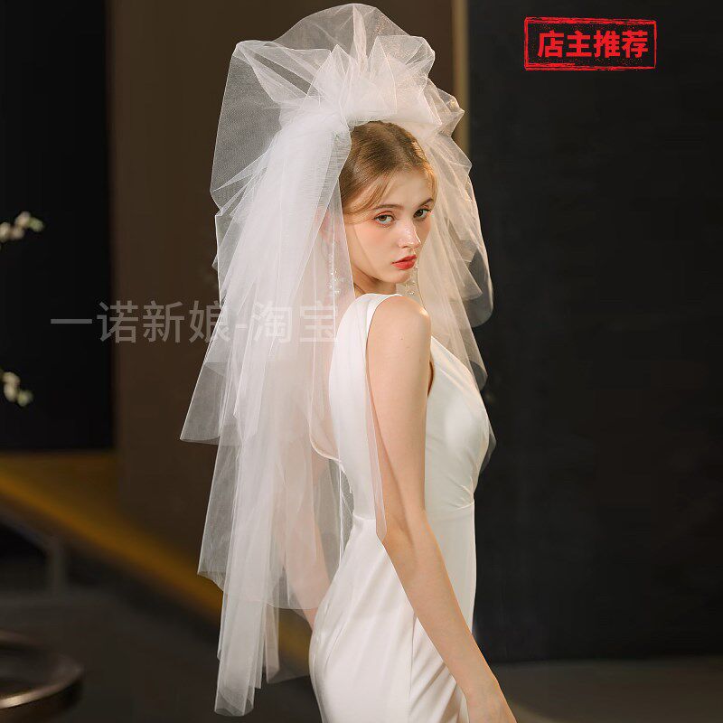 新娘结婚旅拍照头纱影楼化妆师跟妆造型纱多层硬网抓泡蓬蓬纱