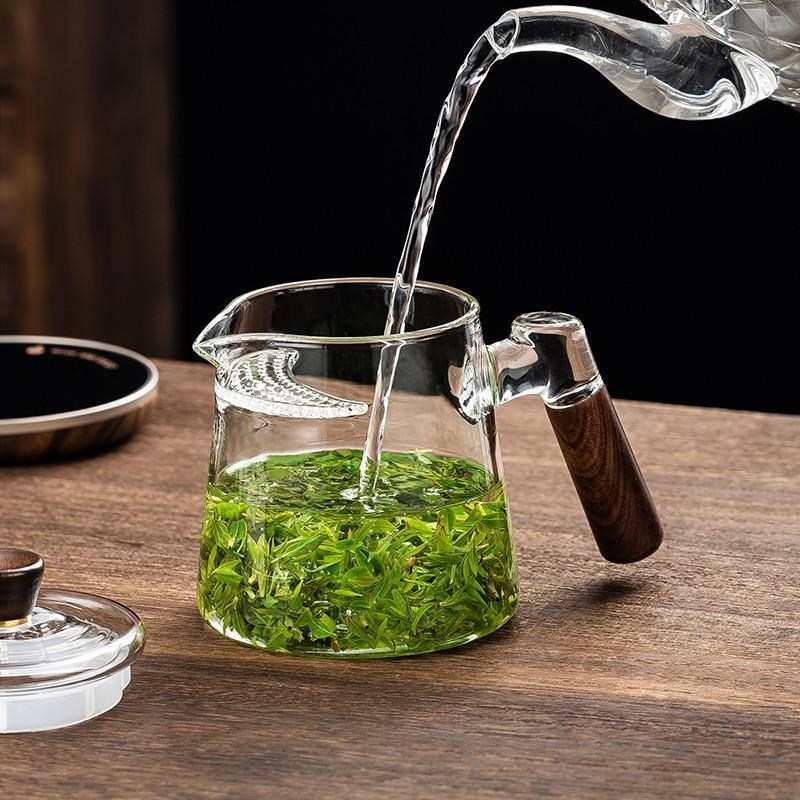 木把玻璃茶壶月牙过滤茶水分离绿茶泡茶器黑晶炉煮茶透明功夫茶具