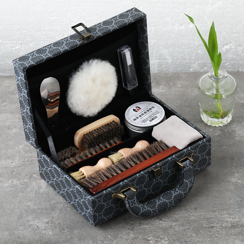 擦皮鞋工具套装黑色无色鞋油鞋刷一体马鬃毛刷打鞋油用护理保养油