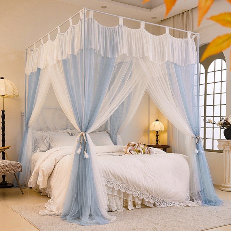 2025新款双层纱宫廷蚊帐家用公主风卧室法式床幔三开门落地式纹账